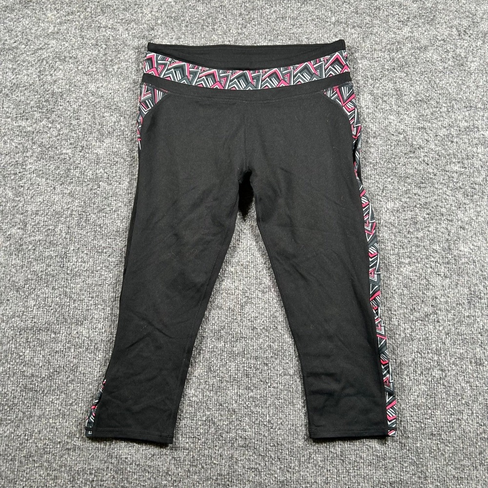 Fabletics Leggings Womens Size S Black Pink Geometric Cropped Activewear Yoga